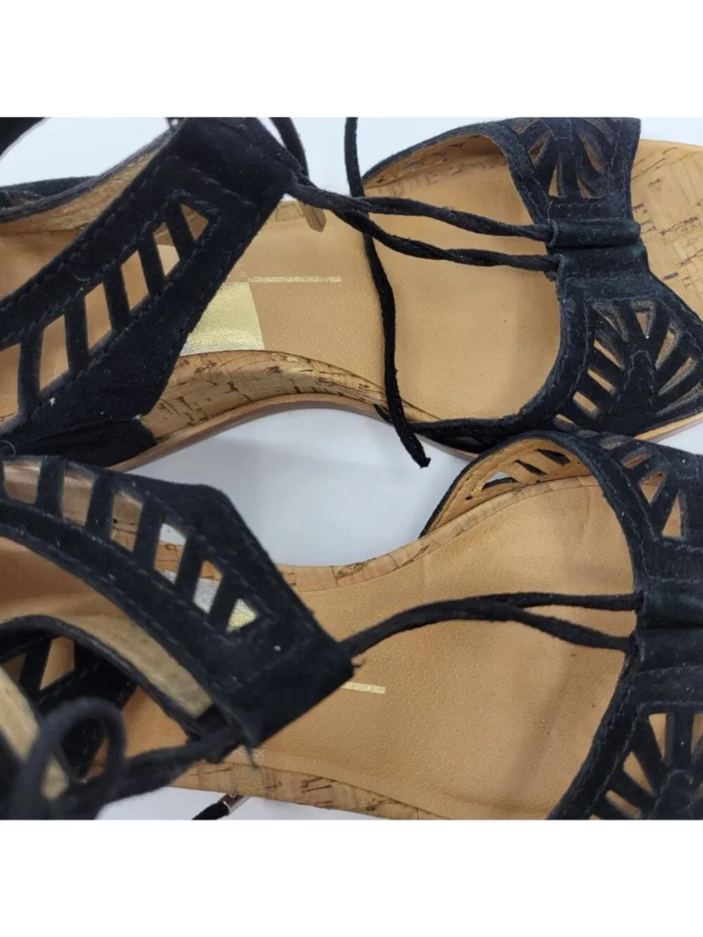 Dolce Vita Linsey Black Wedge Sandals Womens Size 6.5 Black Suede Lace Up Cut Ou